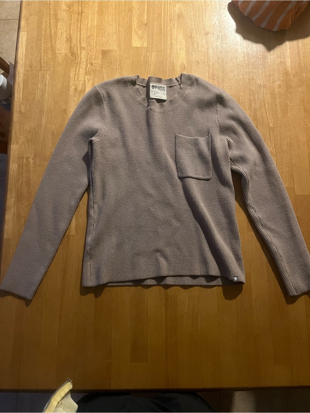 FIGS Lightweight Crewneck Pocket Sweater - Beige
